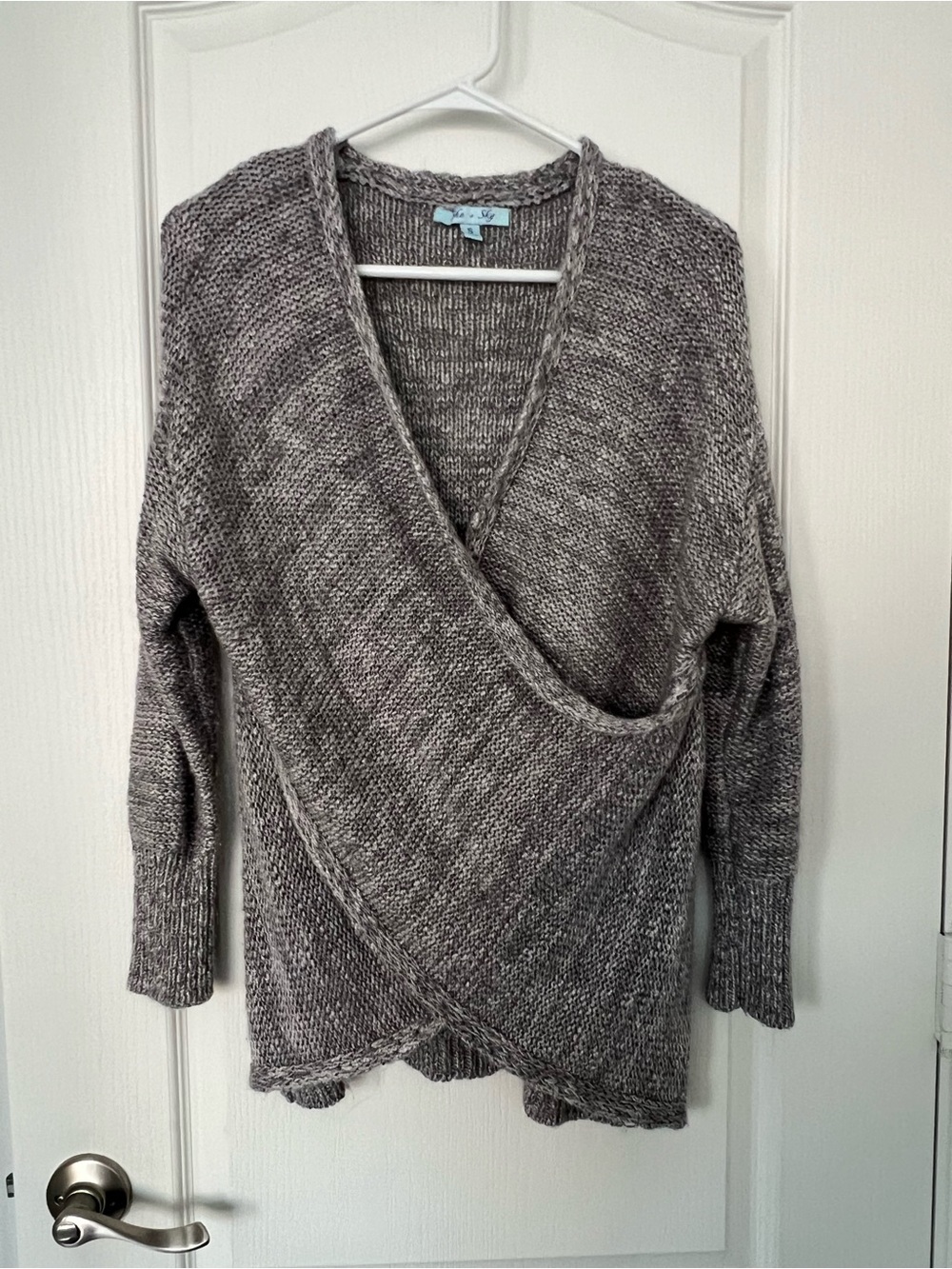 She + Sky Gray Wrap-Front V-Neck Sweater